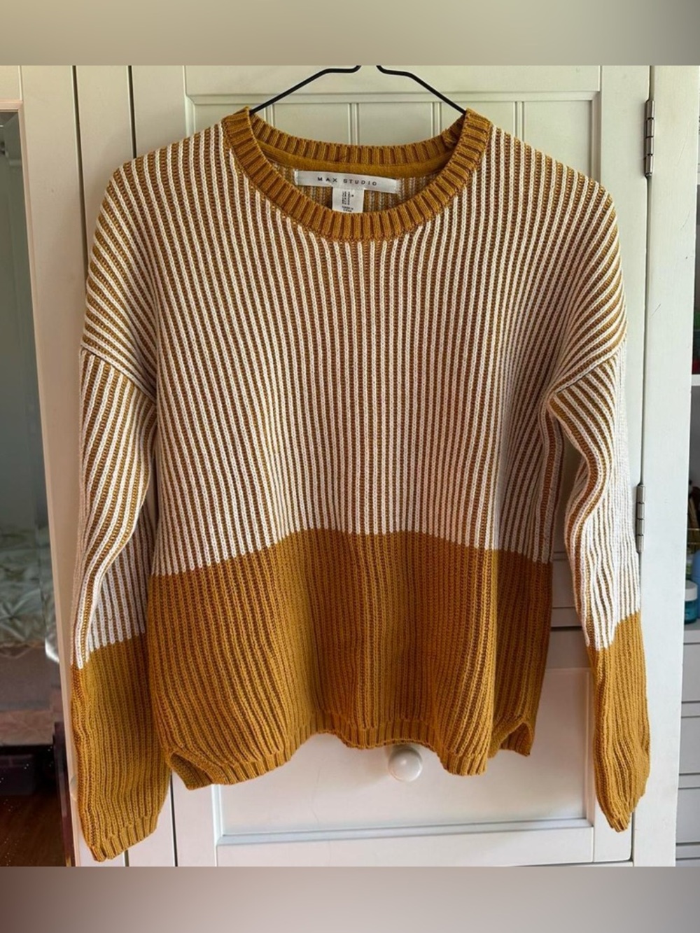 Yellow and white striped sweater